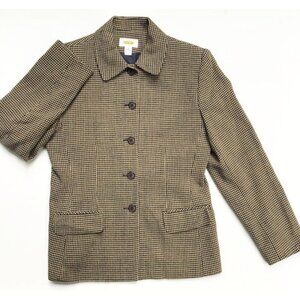 Talbots Vintage Houndstooth Blazer Jacket Womens Size 4 Brown Worsted Wool USA